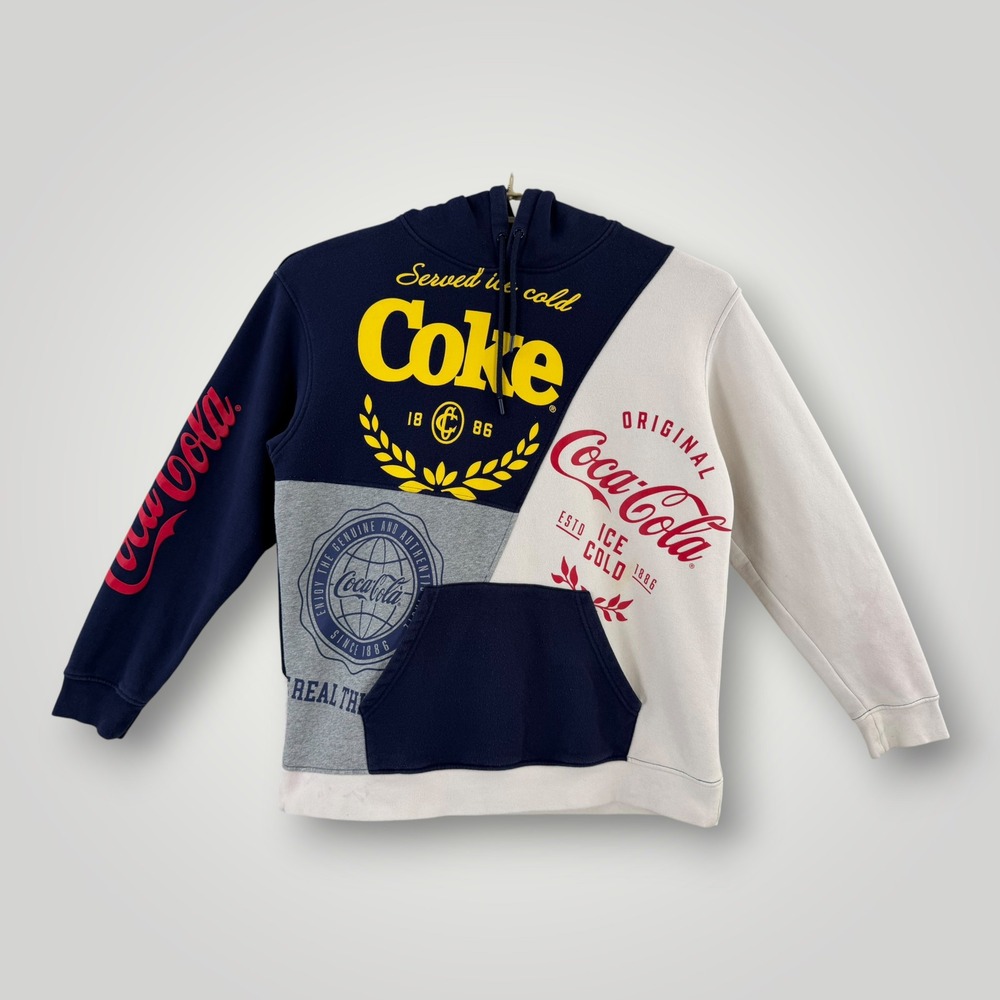 Staple x Coca-Cola Colorblock Hoodie Mens 2XL Navy Grey Cream Graphic Sweatshirt